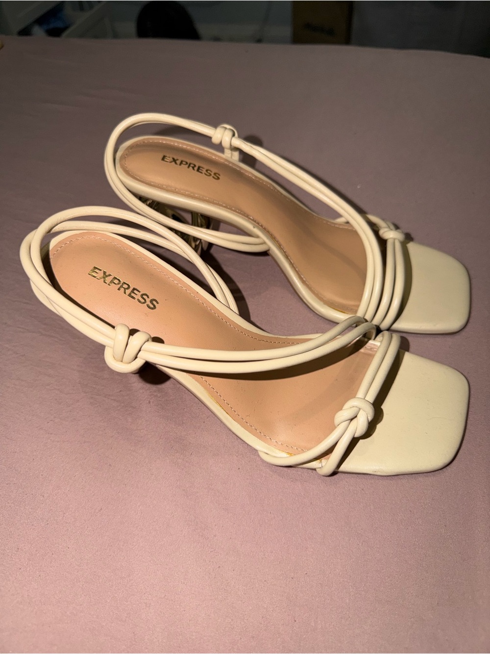 Express Ivory Strappy Knot Heels